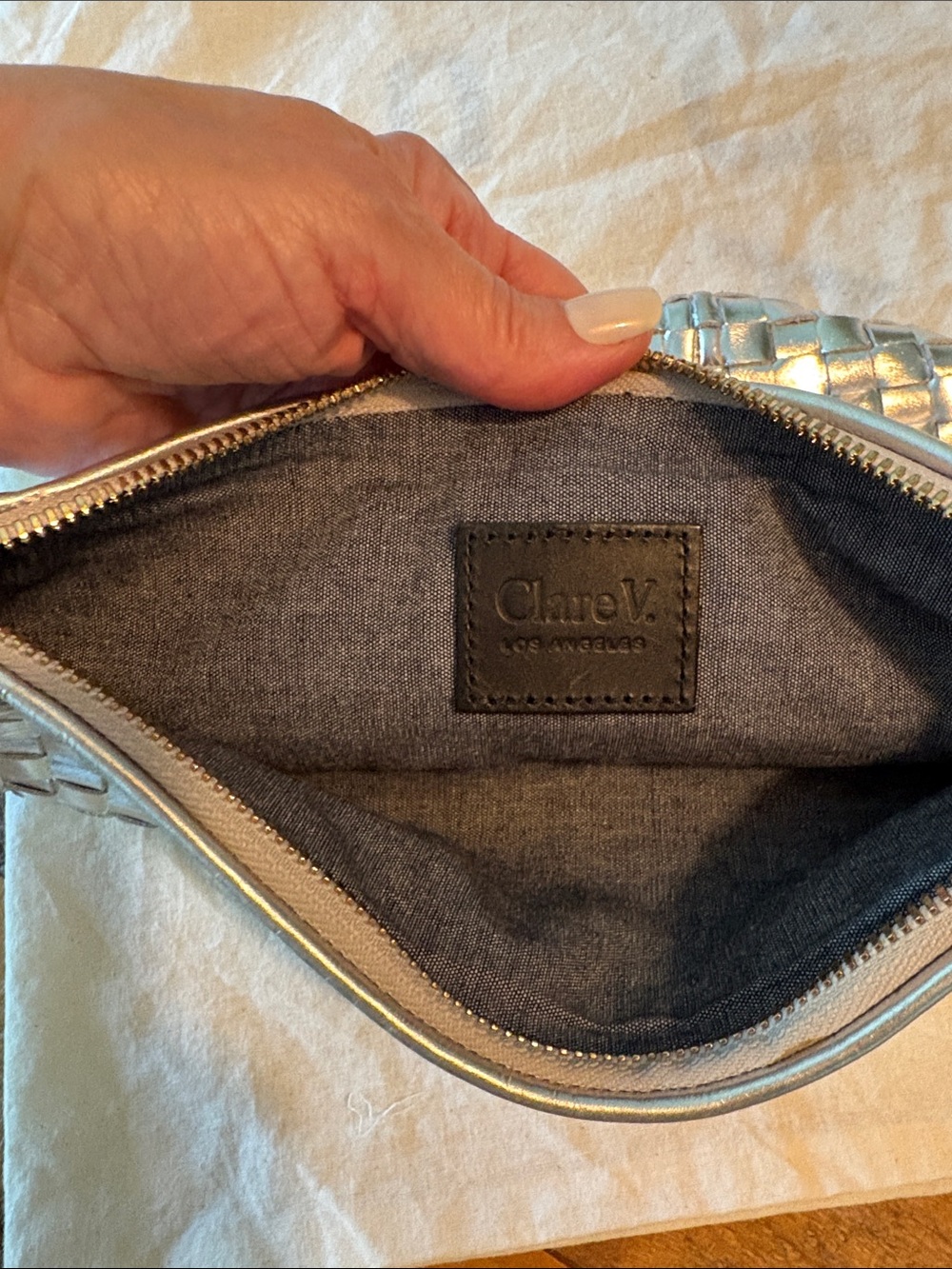 Clare V petite moyen woven silver bag - Picture 6 of 8